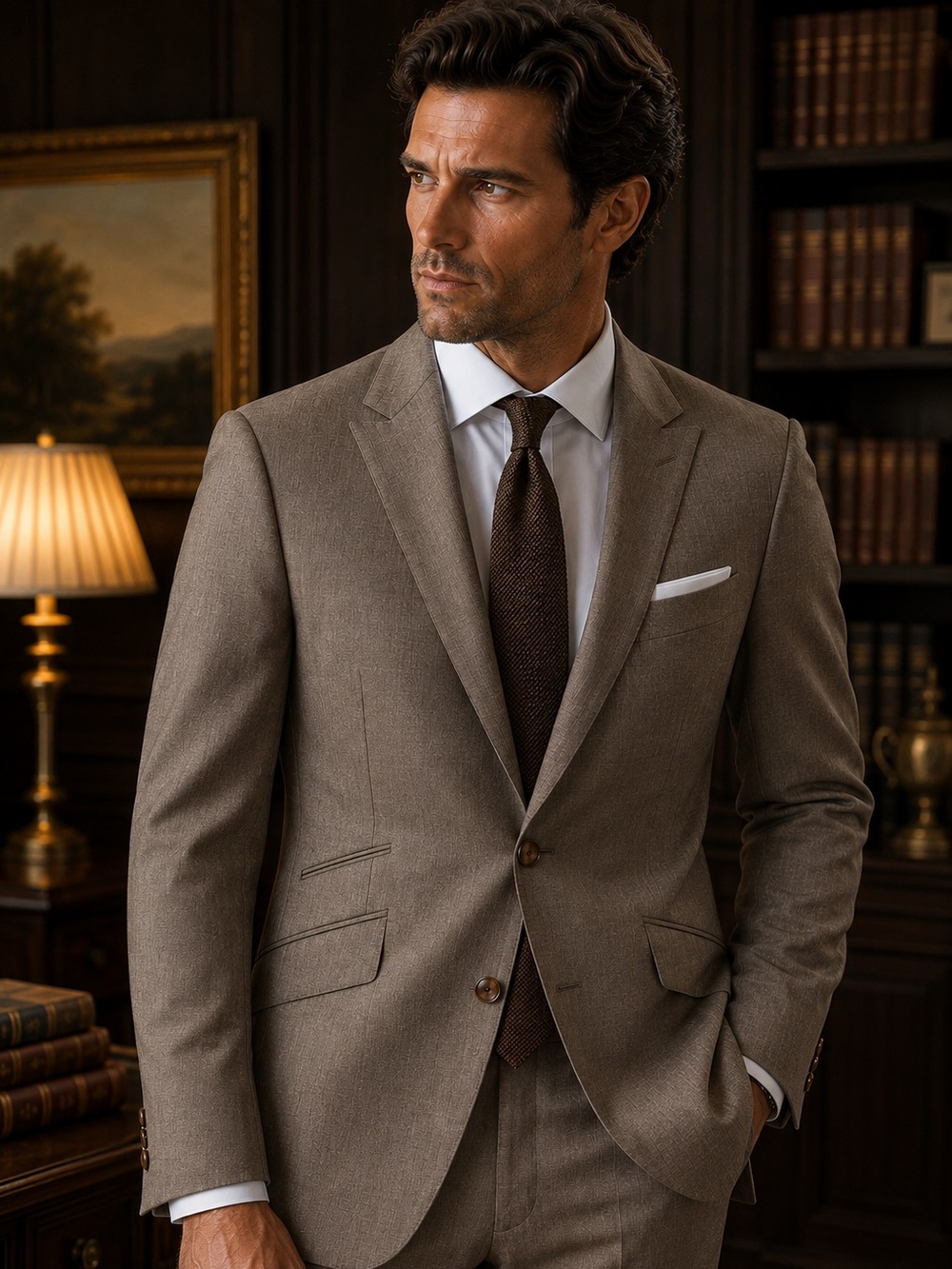 Men's Classic Two-Button Brown Suit super 150 40L NWOT